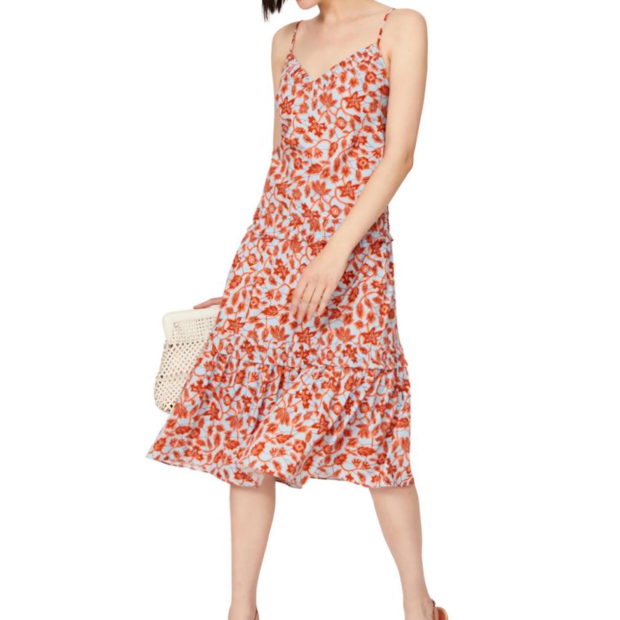 Derek Lam Floral Tiered Knee Length Shift Floral Summer Dress Cotton Size 42